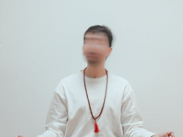 Close up of a peaceful face during yoga practice